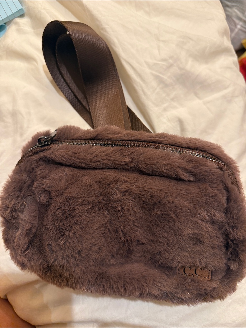 C.C Brown Faux Fur Crossbody Bag